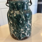 Antique Primitive Dark Green Chrysolite Graniteware Cream Milk Can Pail
