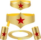 Woman Wonder Costume Accessory Set Gold Tiara Belt Wrist Bands Lasso