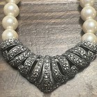 Silver Tone Simulated Cream Pearl Necklace   Earrings Set W  Crystal