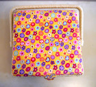 Vtg Sewing Basket W Needles And Thread Etc  9  X9  X4  Multi Colored Flowers