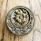 Antique Victorian Two-tone Floral Picture Button Raised Flowers Brass Steel 1   