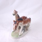 Vintage Porcelain Horses Figurine Foals Brown Stallion Statue Japan