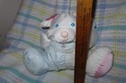 Vintage 1988 Fisher Price Puffalump 12    Mouse With Rattle Pink Blue Stripes Bib