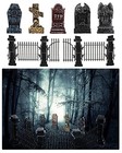 7 Pcs Halloween Miniature Tombstones Decorations Spooky Miniature Fence 