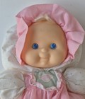 Fisher Price Puffalump Kids Girl Baby Doll Pink Blonde Polka Dots Green Bib Vtg