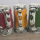 Set Of 6 Multicolor Vintage Beer Stein Mugs Embossed Painted