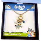 Bluey Dangle Drop Necklace 18  Gold Blue Flash Plated Charm New Boxed
