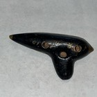 H  Fiehn Ocarina A2 1 2 Austria Black Antique Gold Hand Painted Clay Flute 5   