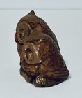 Vtg Miniature Ceramic Owl Pair On A Branch Figurine Hand Painted 1 50  - Euc