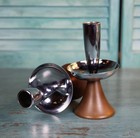 Set 2 Vintage Mcm Danish Wood Chrome 6  Candlestick Holders Mid Century Modern