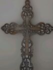 Religious Decor Embossed Cast Iron Wall Cross  Heavy Ornate 12 75  X 8 5  