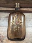 Vintage 4pc Glass Vanity Dresser Set Deep Smoky Brown Hand Painted Brass Caps