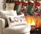 Pottery Barn Love Patchwork Lumbar Pillow Cover 16  X 26  Rustic Christmas Nwt