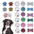 Paw Glitter Dog Tags Engraved Cat Puppy Pet  Collar Tag New