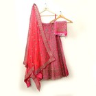 Party Wear Pink   Peach Net Raw Silk Hand Embroidered Semi Stitched Lehenga Set