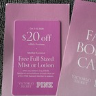 3 Victoria s Secret Pink Bonus Cards  20 Off  50   Mist lotion Coupons  10 1 -12