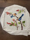 Vtg Hand Embroidered Blue Bird Cushion Cover Pillow Sham Panel Unfinished Linen