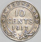 1917-c Newfoundland George V Dime-silver  Very Nice Condition  Natural Toning
