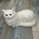 Vintage Large Mold Ceramic Cat Statue Figurine Persian Laying Down Blue Eyes