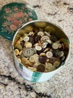 Assorted New  Used  Vintage  Antique Buttons In Floral Tin