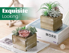 2 Pack Fake Plants Succulents Plants Artificial Cactus Plants In Wood Pots With