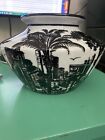 Vintage Ceramic 6in Vase Black White - Trees Buildings And Seagulls 