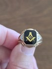 Vintage 10k Gold Masonic Ring Black Onyx Diamonds On Side Men s Freemason Mason