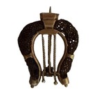 Antique Victorian Human Hair Brooch Lyre Mourning Gold Brown Unique