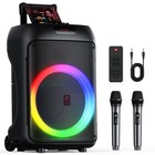 Jyx Bluetooth Pa Speaker System Karaoke Machine With 2 Mic Rolling Cart Portable