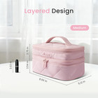 Pink Makeup Organizer Double Layer Women Large Cosmetic Case For Travel Jewelry