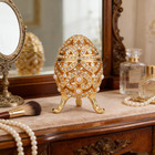 Faberge Egg Jewelry Trinket Box With Hinged Classic Hand-painted Ornaments Metal