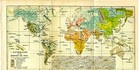 1920s Antique 16  World Map Distribution People Tribes 1500 Original Wall Decor