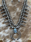 Native American Navajo Handmade Silver Golden Hills Turquoise Squash Blossom 18   