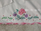 Lot Of 3 Embroidered Vintage Pillowcases Flowers Lace Peacock