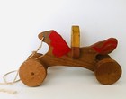 Handmade Wood Pull Toy Horse Rider Tilted Wobble Wheels Hand Painted