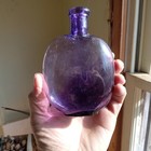 1880s Pretty Amethyst 5 1 2  Small Size Pumpkinseed Pocket Whiskey Flask Nice