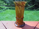 Antique Vintage English Art Glass Marbled Amber Brown Vase 8  Excellent