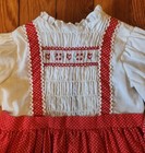 Polly Flinders Vintage Girls Sz 6 Red Hand Smocked Embroidered Dress W tie