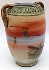 Vintage Nippon Porcelain Hand Painted Urn Vase Japan Bisque