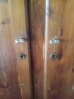 Vintage Red Wood Cedar Wardrobe With Skeleton Key Holes And Wheels 