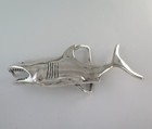 Awesome Solid Sterling Silver Relief Shark 4 5    Long Western Belt Buckle