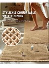 Large Waffle Bath Mat Set  Non Slip Bathroom Mat Set  Ultra Absorbent Beige