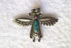 Vintage Kachina Southwestern Style Turquoise   Silver-tone Pin Or Brooch