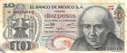 Mexico  10  Pesos  16 10 1974  Series  1 Cw  Prefix  W  Circulated Banknote Mex