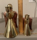 Vintage Angel Taper Candle Stick Holders Brass Copper Christmas Holiday Mcm
