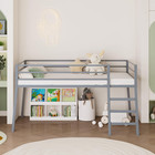 Low Metal Twin Loft Bed With Ladder And Guardrail For Kids Or Teens  Space Savin