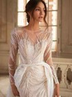 Elegant O-neck Mermaid Wedding Dress Sparkly Sequin Detachable Train Bridal Gown