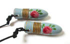 Antique Knitting Needle Guards Painted Flowers On Wood