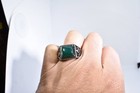 Vintage Gothic Silver Stainless Steel Genuine Green Onyx Free Mason Mens Ring