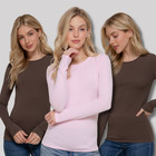 Crew Round Neck Long Sleeve T-shirt Soft Stretch Cotton Basic Plain Top Slim Fit